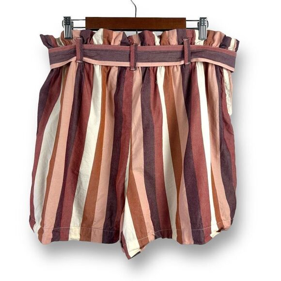 Madewell Womens 14 High Waist Paperbag Shorts Rainbow Stripe Belted Cotton Linen - Picture 2 of 11